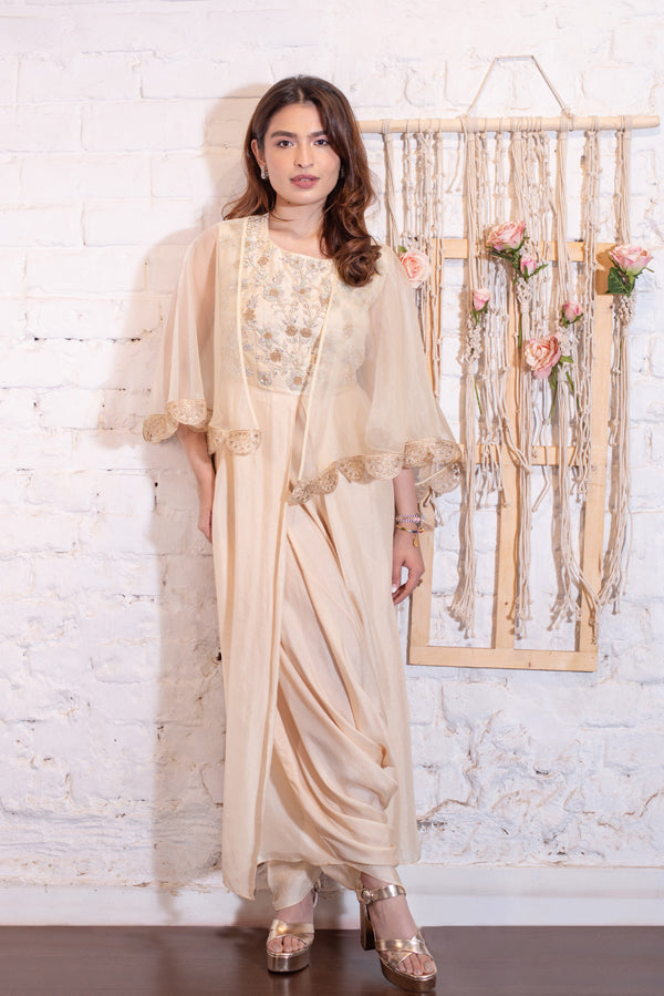 Ivory Dhoti Jumpsuit & Cape Set