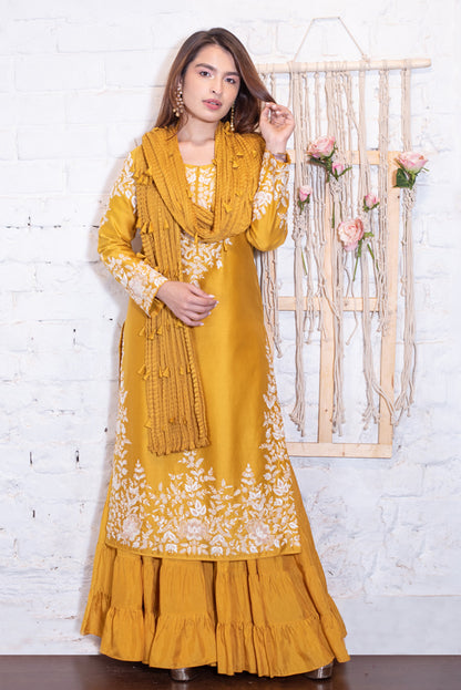 Ochre Thread & Zardozi Sharara Set