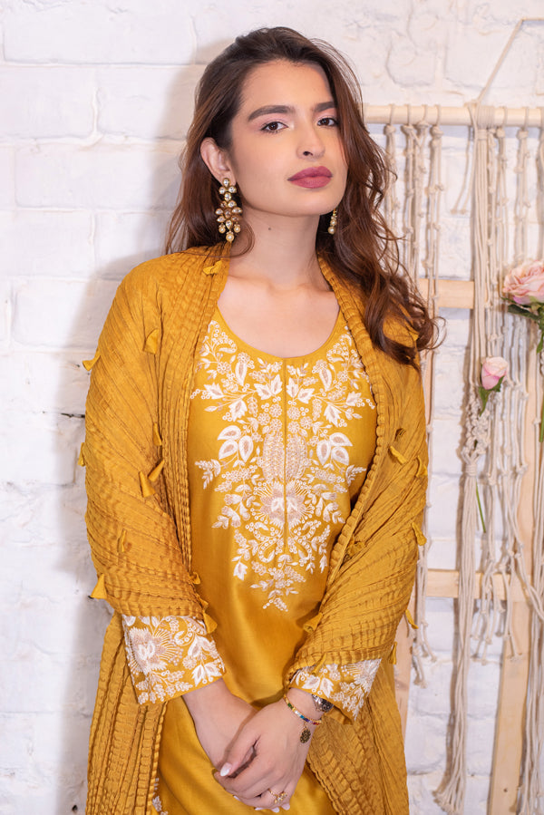 Ochre Thread & Zardozi Sharara Set