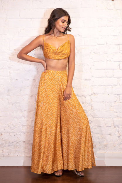 Ochre Bandhej Palazzo & Jacket Set