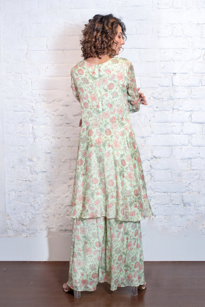 Mint asymmetrical embellished kurta & garara set