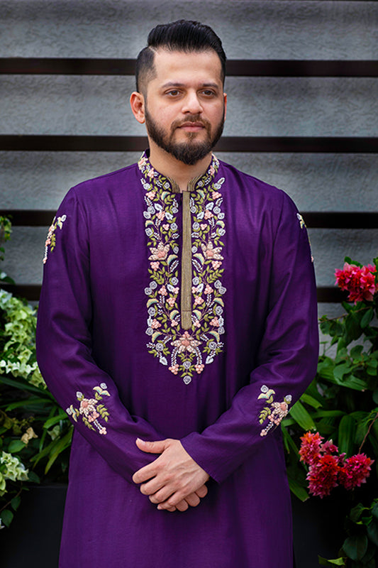 Purple Zardozi & Thread Kurta Set