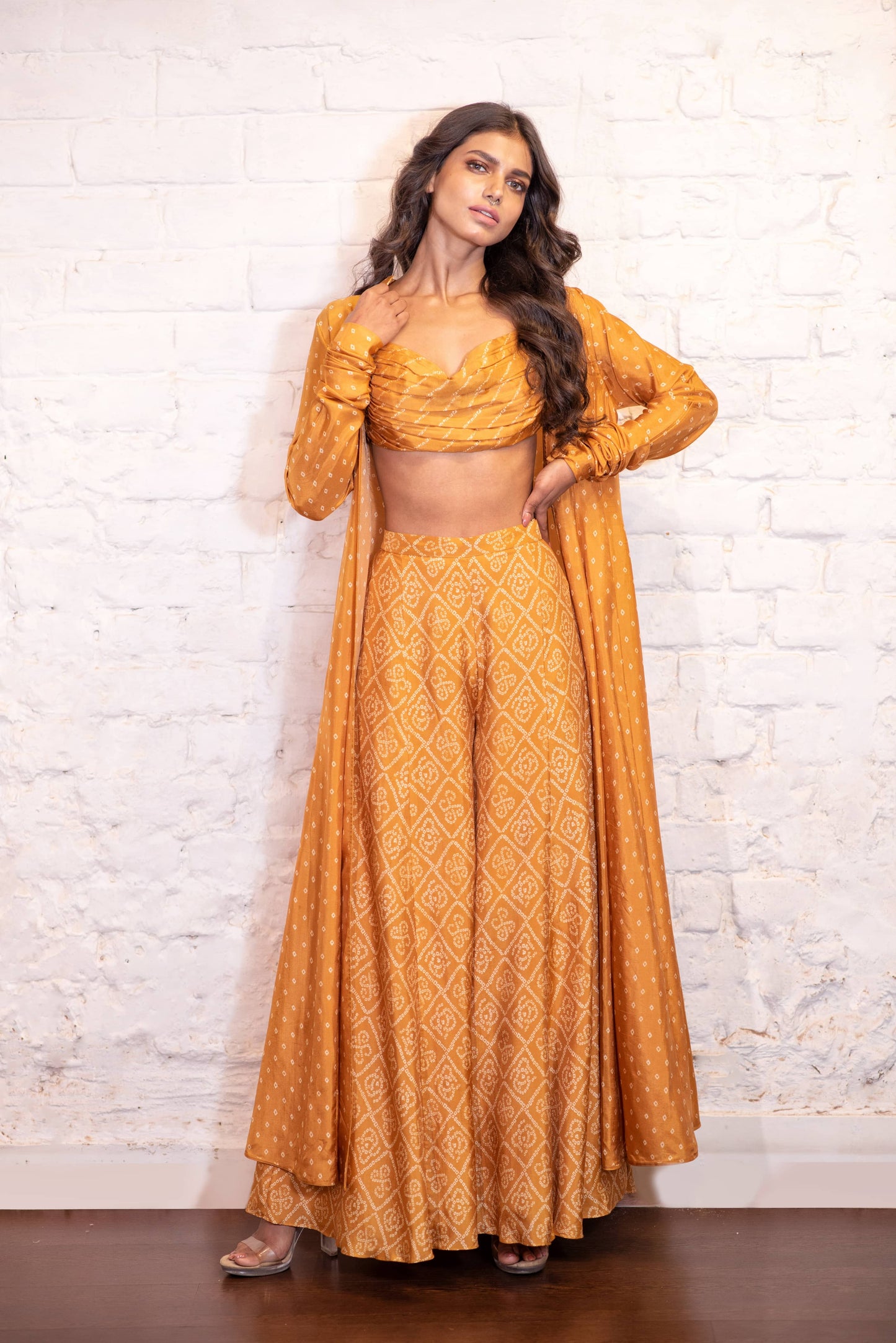 Ochre Bandhej Palazzo & Jacket Set