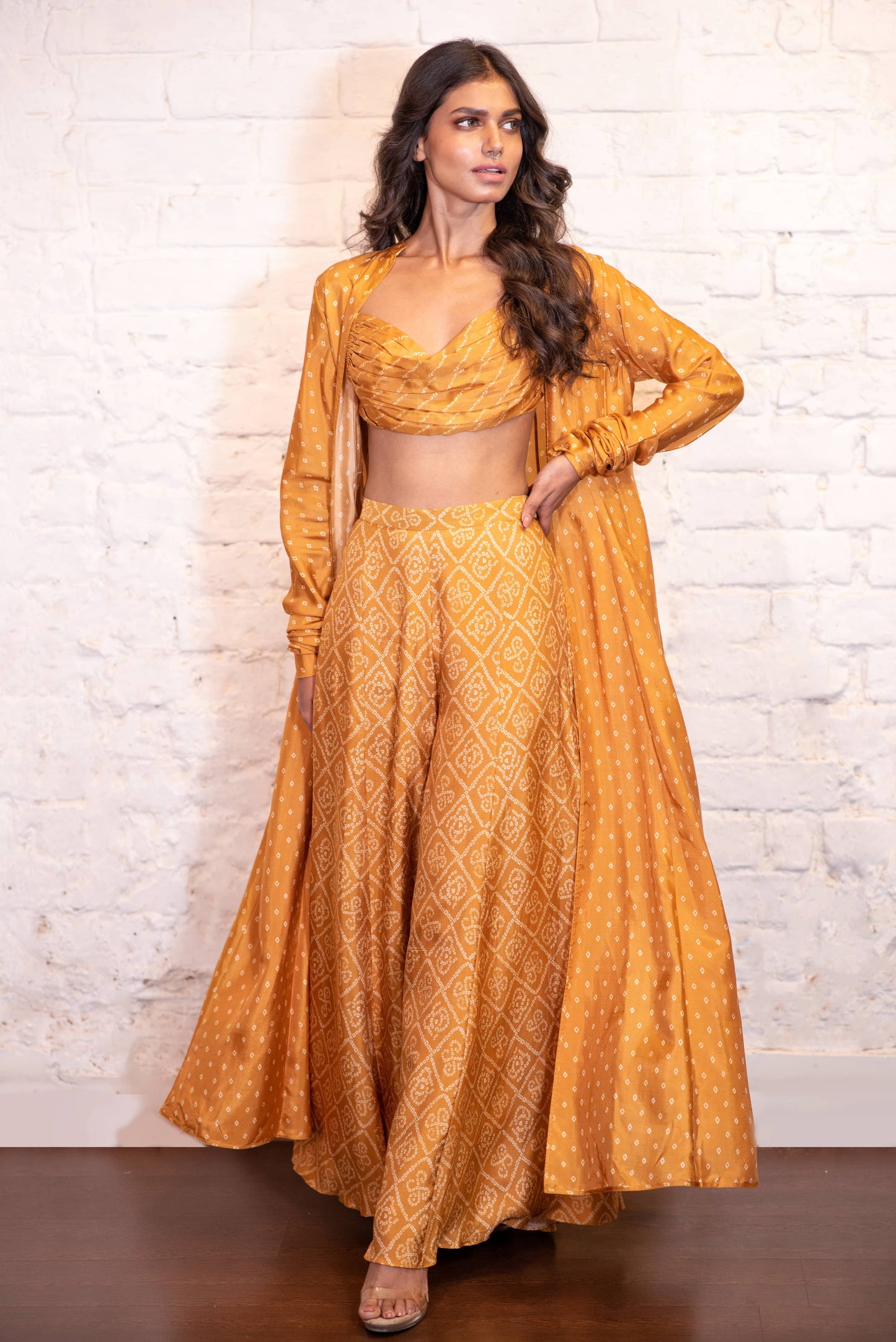 Ochre Bandhej Palazzo & Jacket Set