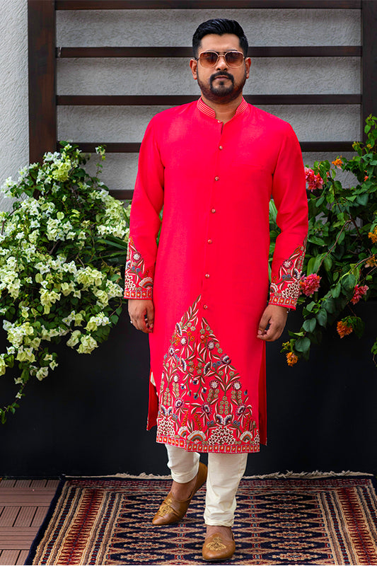 Poppy Red Thread Sherwani Set