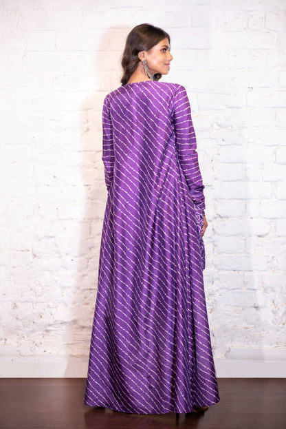 Purple Bandhej Embroidered Dhoti Set