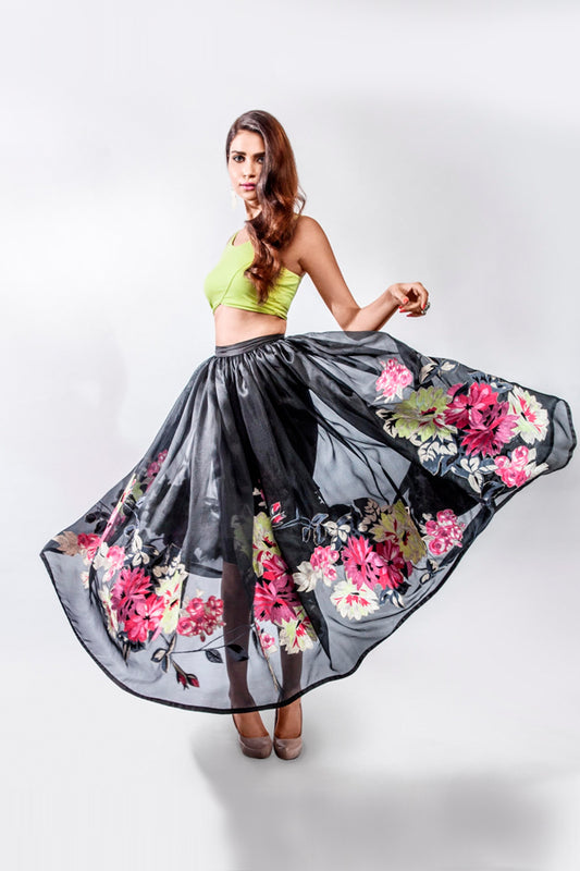 Black Applique Alia Floral Skirt